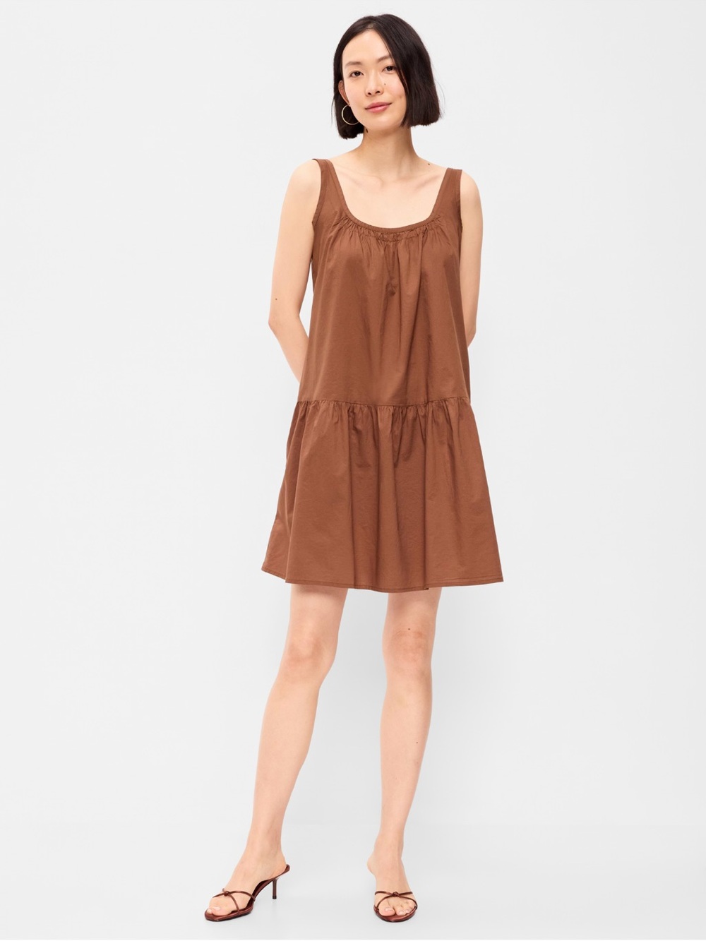 Old Navy Brown Sleeveless Tiered Cotton Mini Dress